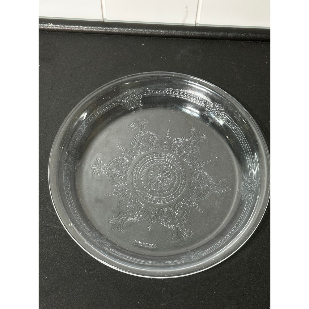 Vintage Fire King Clear Glass Pie Plate Philbe Pattern Embossed Ovenware 9 Inch